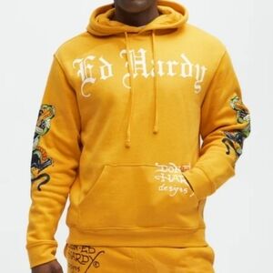 Ed Hardy Panther Rose Tattoo Print Hoodie Men's Size Medium NEW!